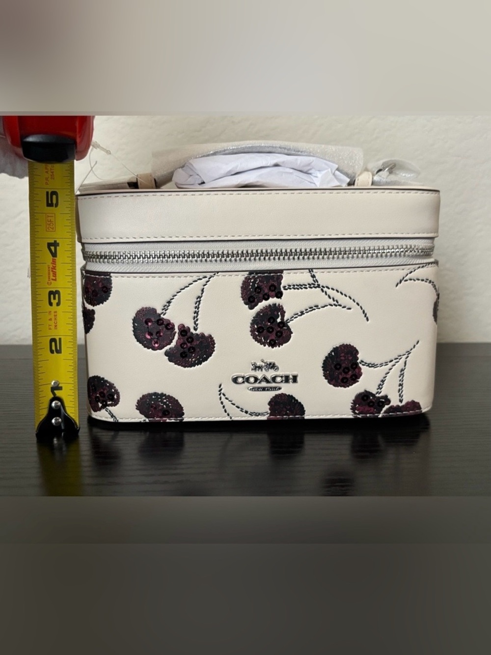 Coach Cream βTrainβ Case with Sequin Cherry Motif & Mirror inside! π NWT - Picture 7 of 9
